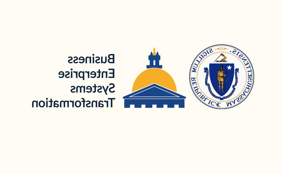 BEST计划的标志, 由马萨诸塞联邦国玺组成, 马萨诸塞州议会大厦圆顶的形象, 以及“企业系统转型”的字样